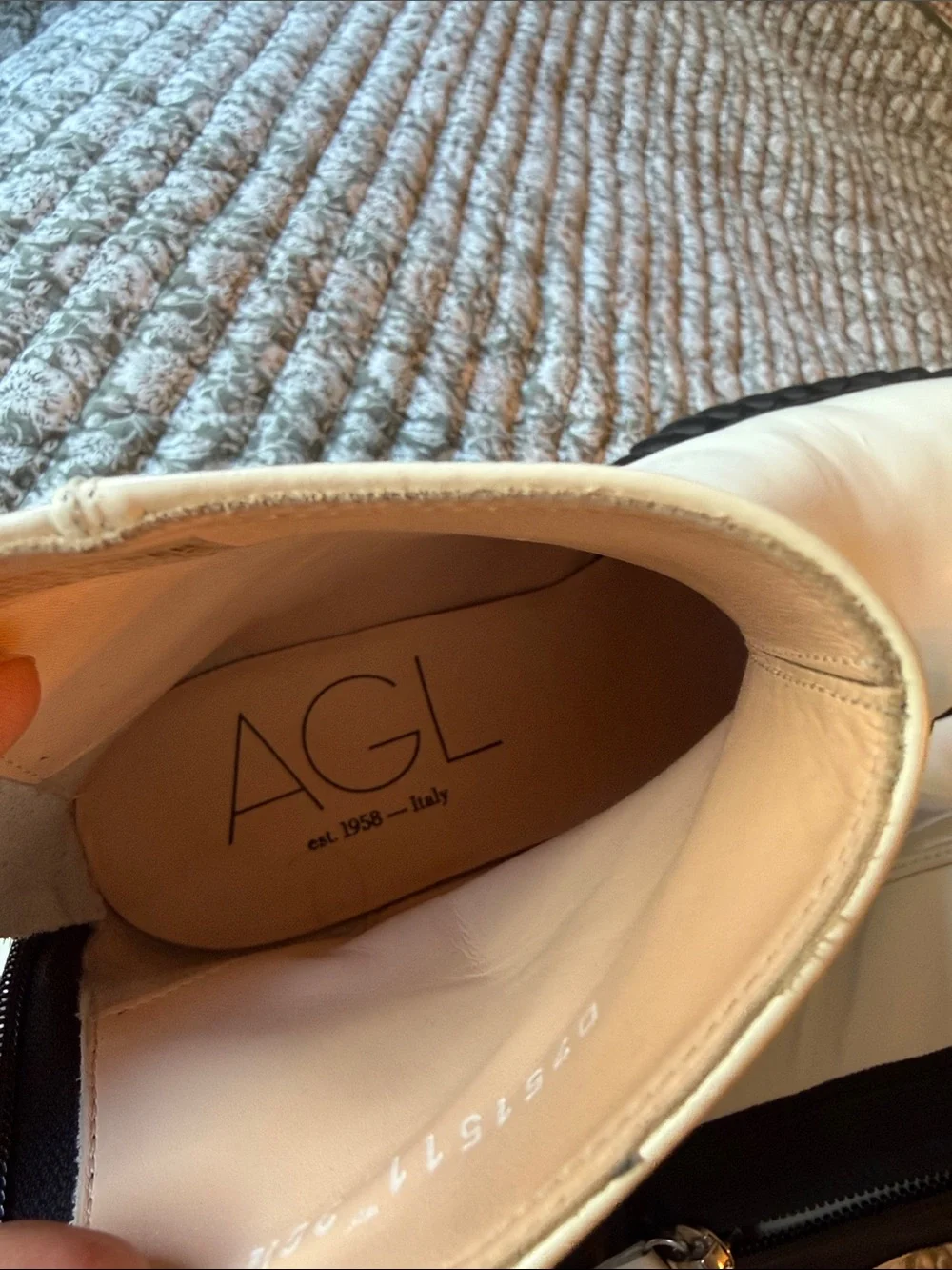 Agl White Leather Chelsea Boots with Black Ribbed Platform Sole